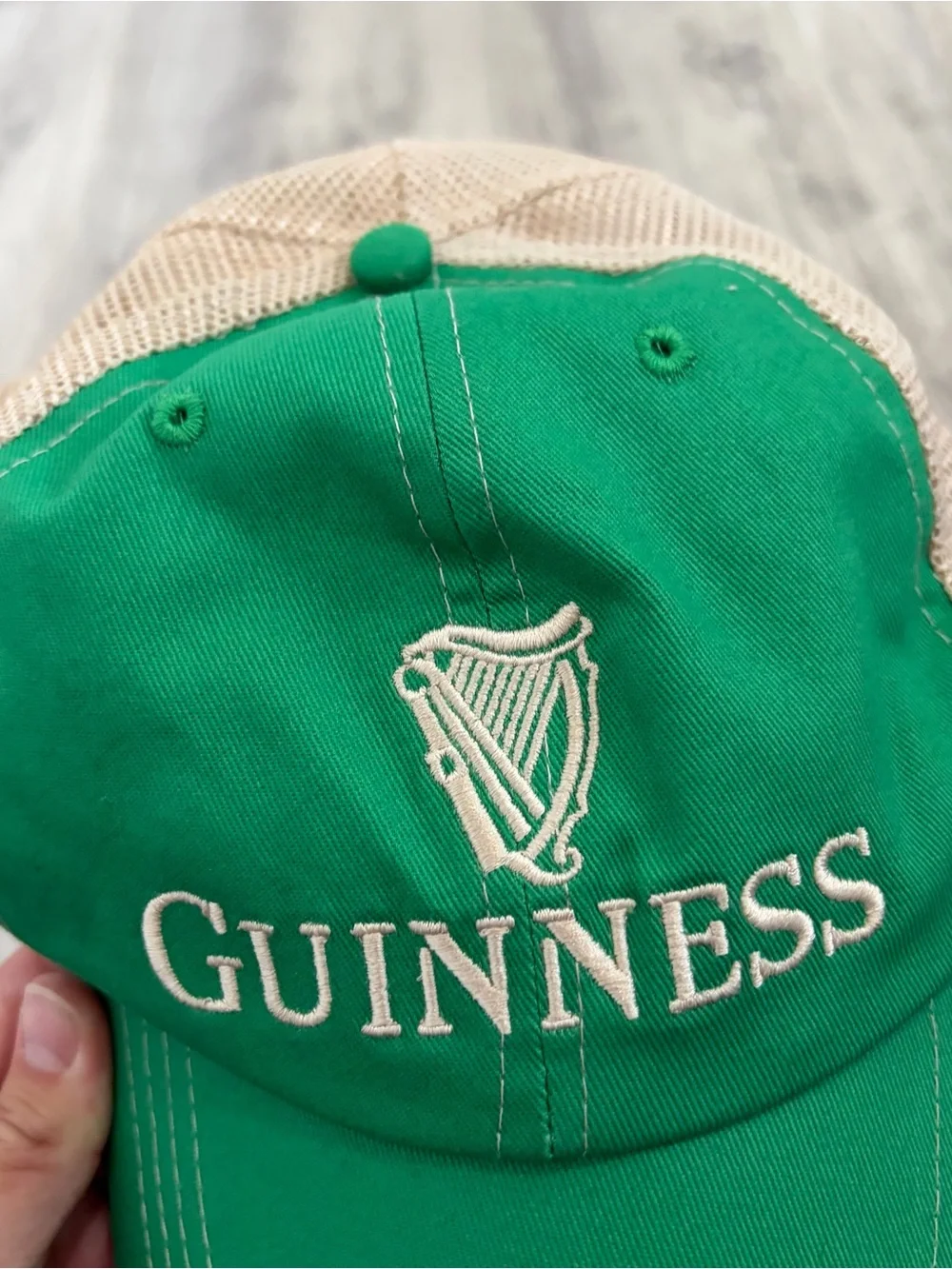 Guinness Trucker Mesh Snapback Hat Baseball Cap Draught Stout Beer Green Beige